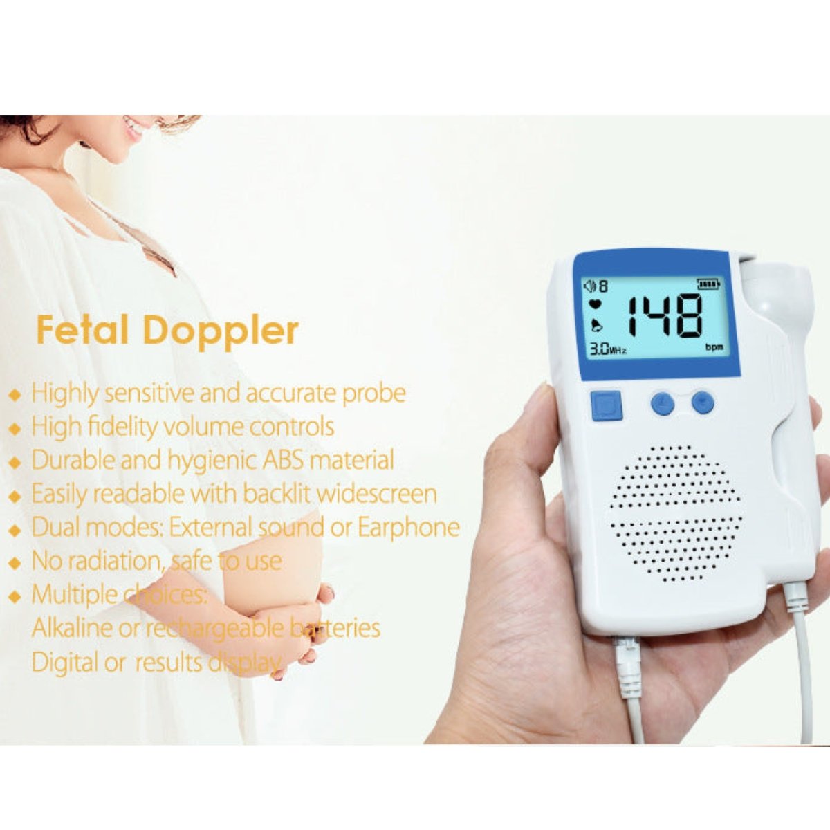 SpringBud FD-350B FDA Fetal Heart Doppler Upgraded 3MHz Probe by using the latest technology - SpringBud